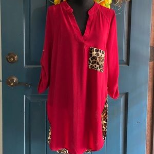NWOT Hi Lo Red/Cheetah Print Tunic